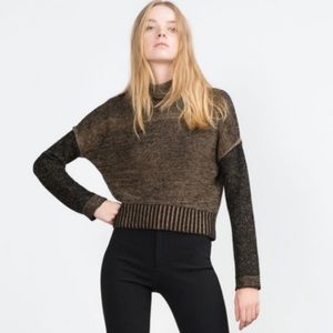 Zara Black Brown Cropped Turtleneck Sweater - Small